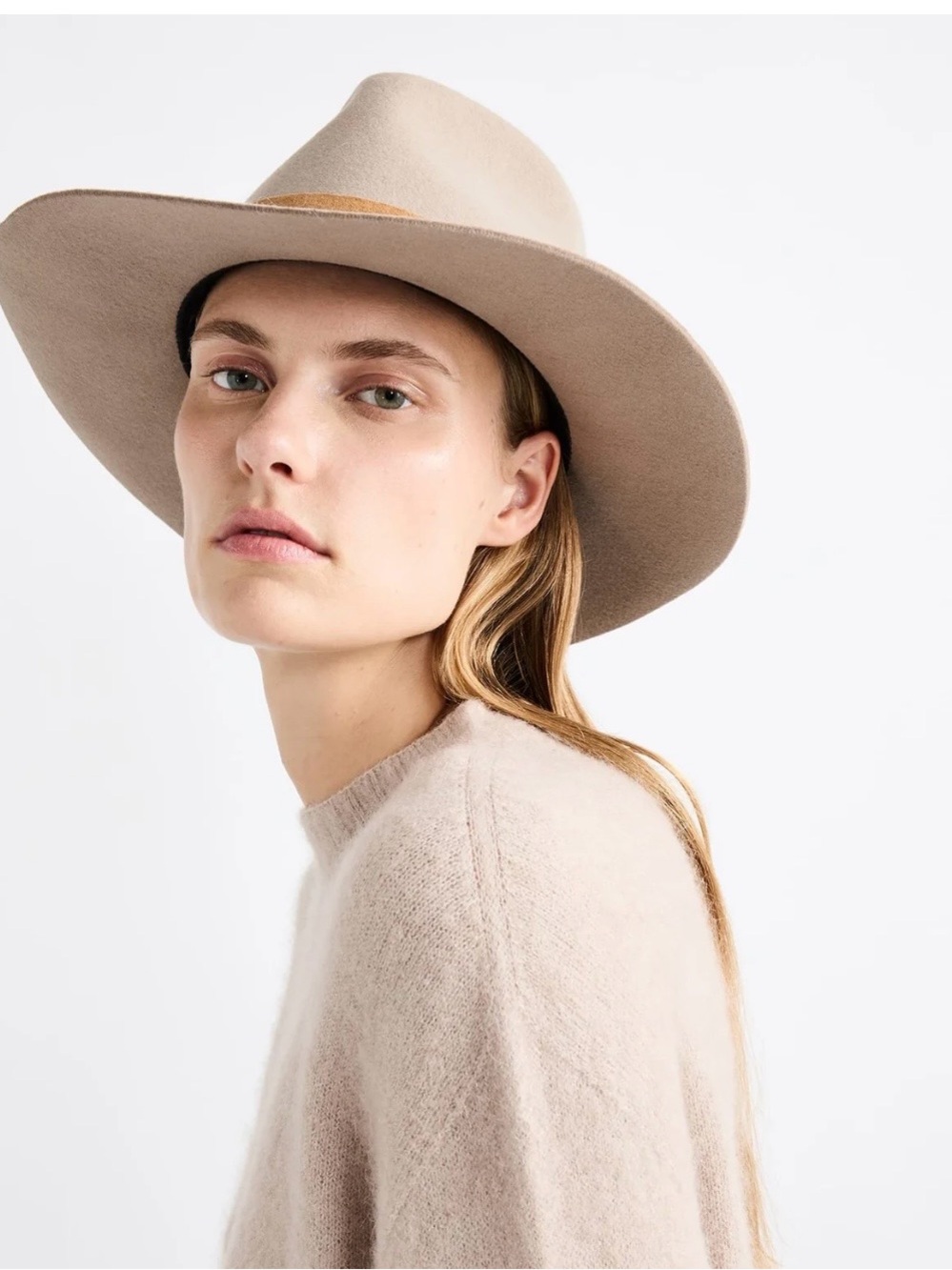 Janessa Leoné Ross Wool Fedora M Taupe Wide Brim Made in USA